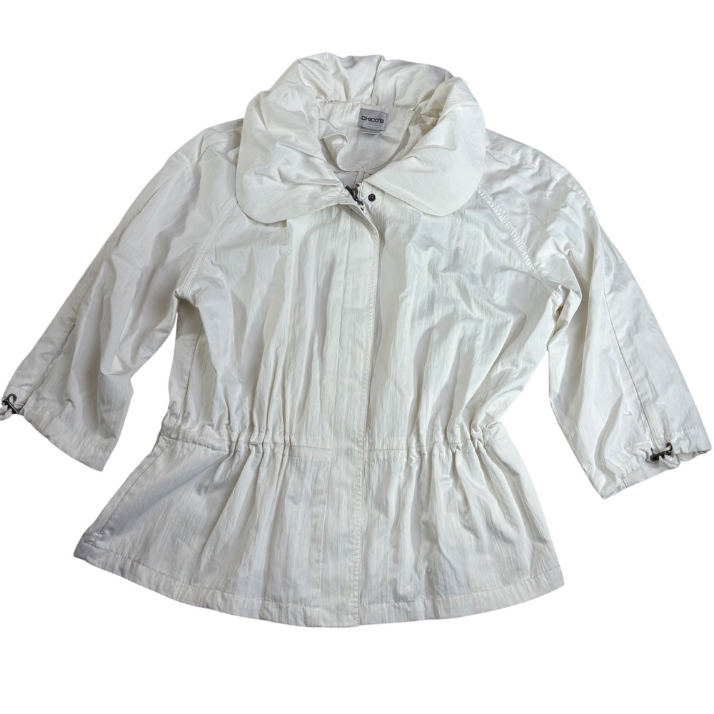 Chicos White Lightweight Drawstring Waist 3/4 Sleeve Jacket Size 2 (L)